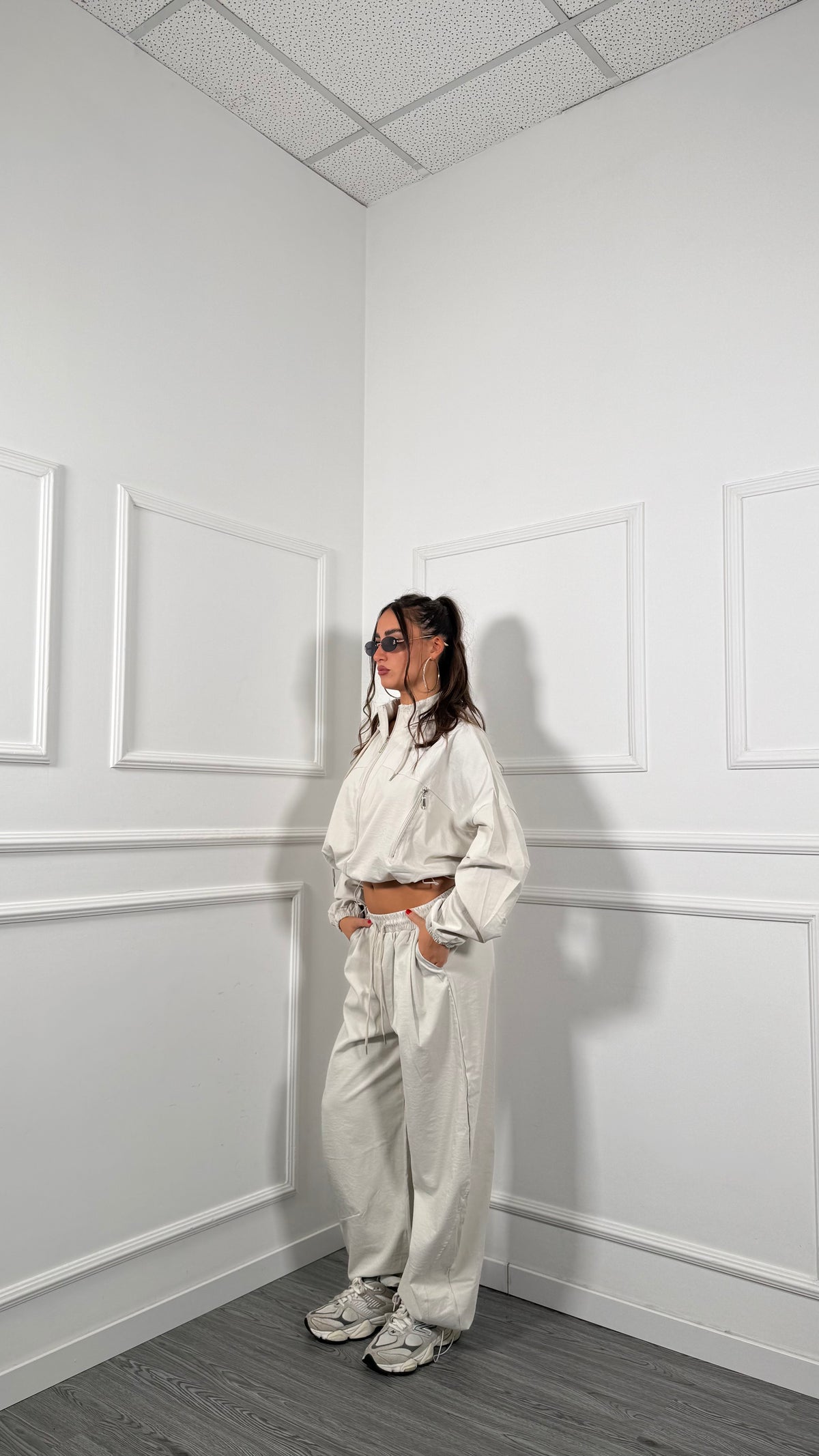 Coordinato tuta con coulisse Croft panna tj905