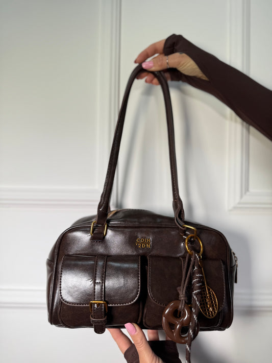 Borsa ecopelle con doppie tasche e charms caffè