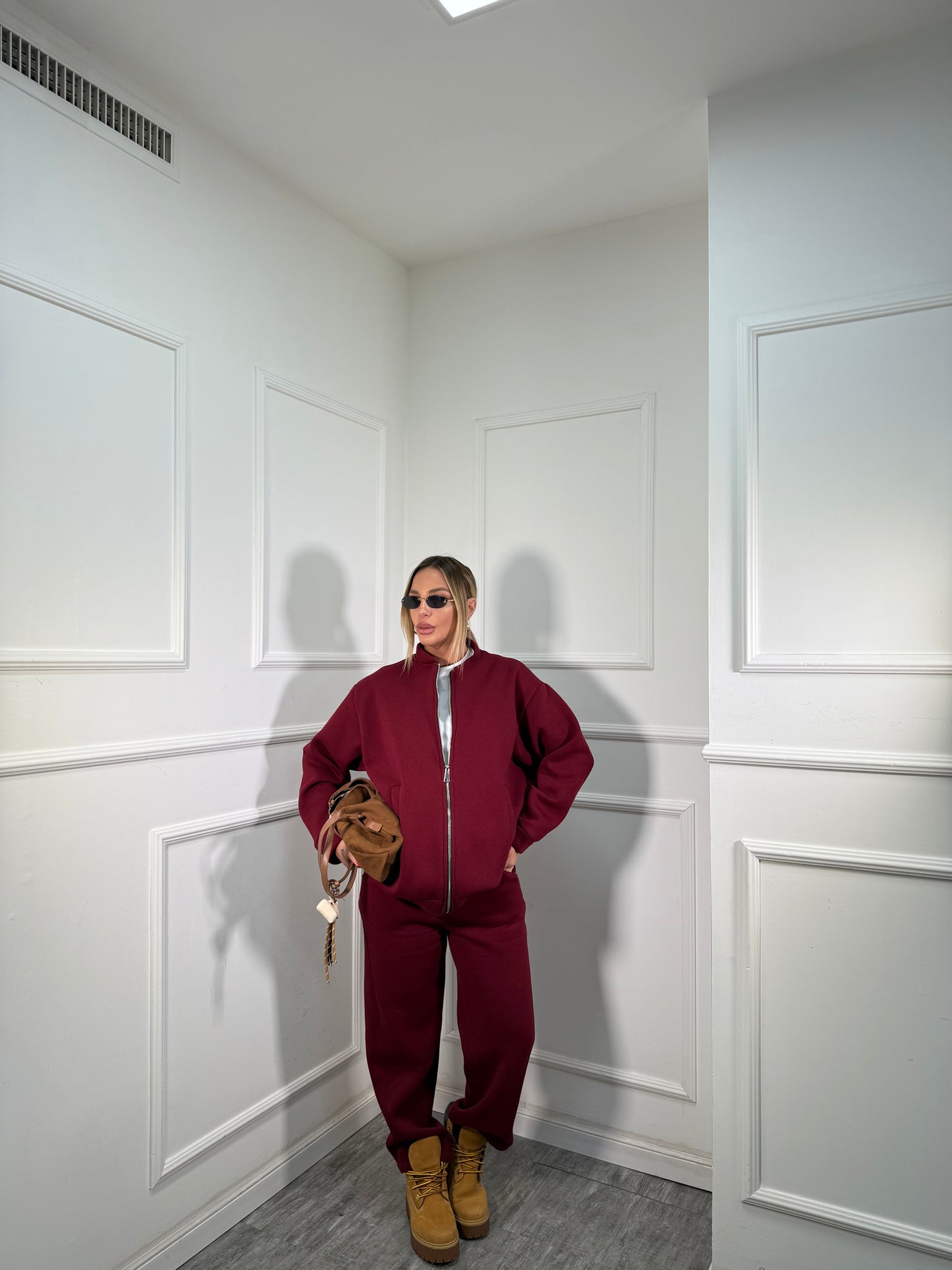 Coordinato tuta in pile Stoccolma bordeaux 22663