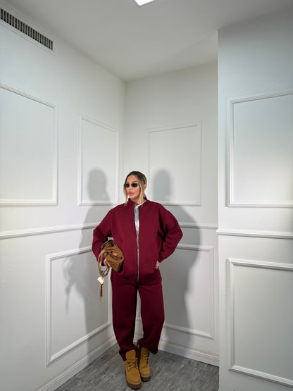 Coordinato tuta in pile Stoccolma bordeaux 22663