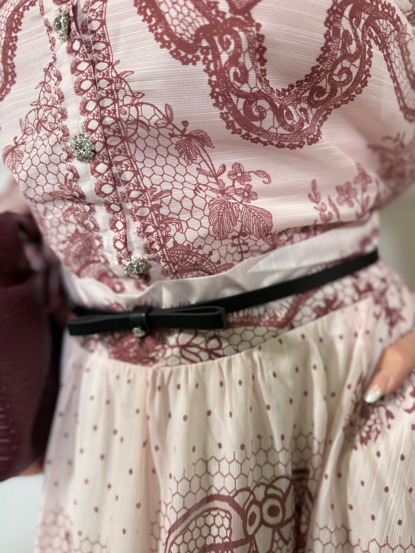 Coordinato in chiffon Boho rosa/bordeaux premium quality