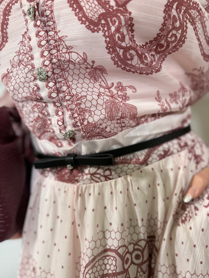 Coordinato in chiffon Boho rosa/bordeaux premium quality