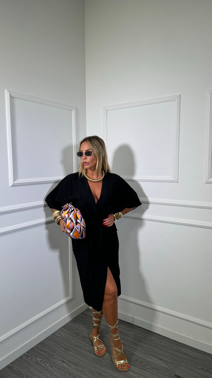 Abito midi drappeggiato Desiree nero 30709