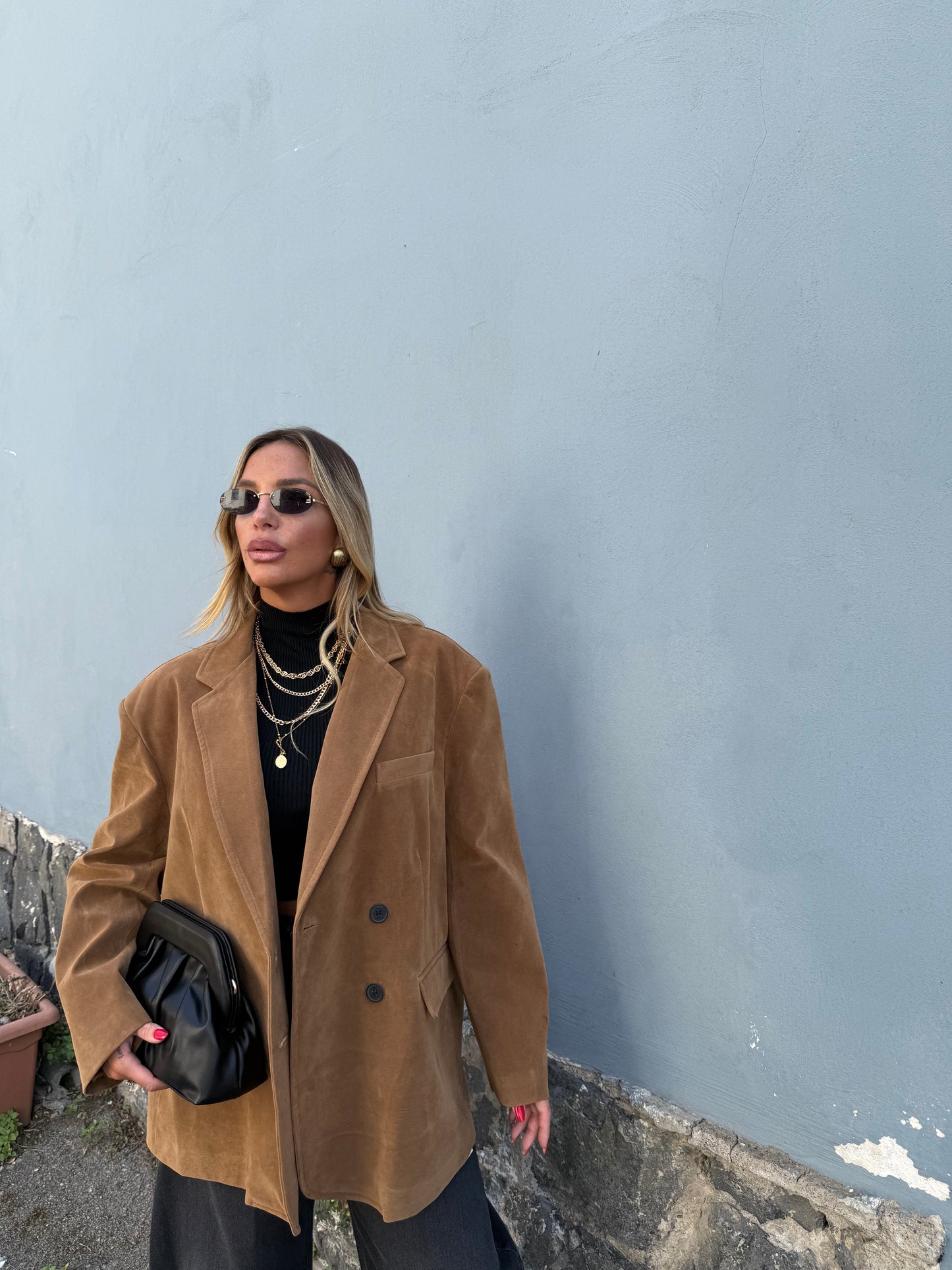 Blazer oversize eco camoscio Ambra camel  240338 by lumina