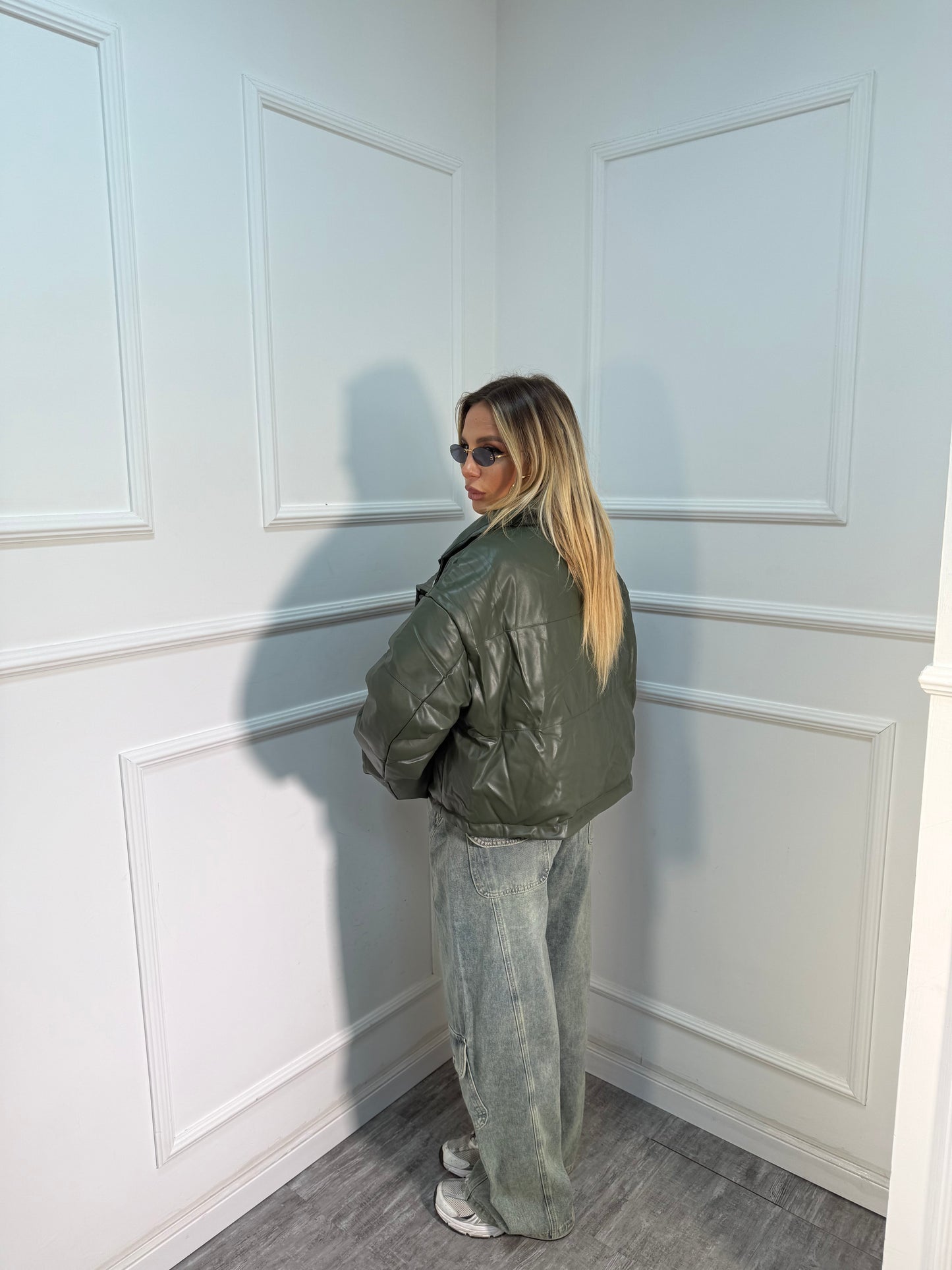 Bomber ecopelle oversize Freedom verde oliva 7001