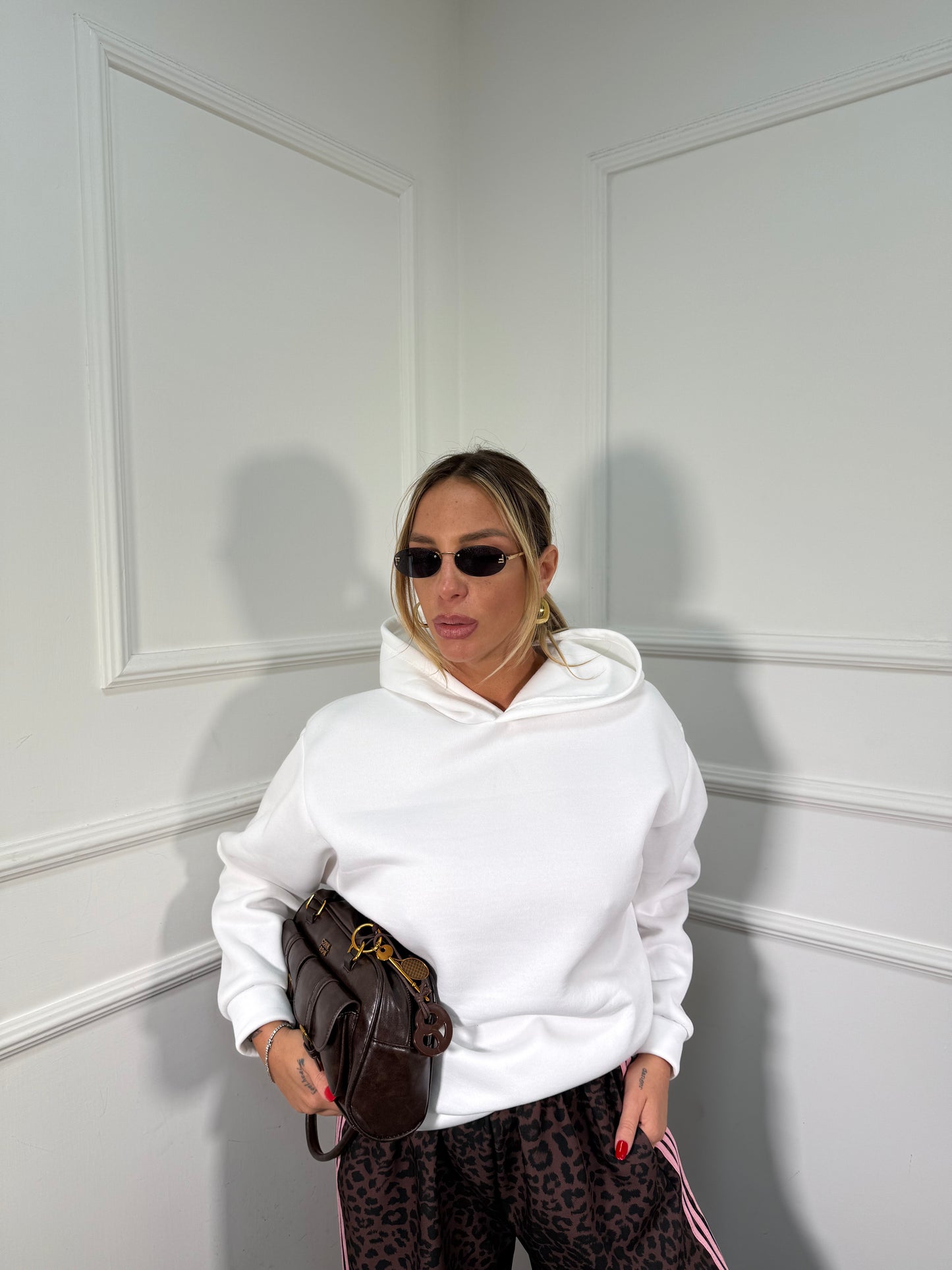 Felpa in pile con cappuccio Feel bianca 25762