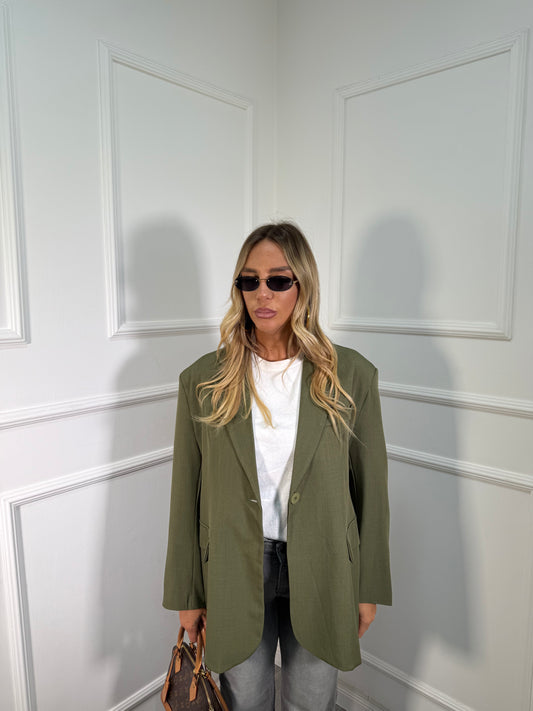 Blazer oversize con spacchetti laterali e spalline imbottite verde kiwi 87267
