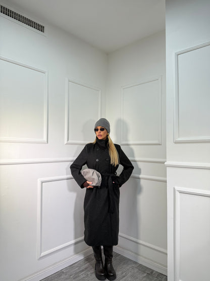 Maxi cappotto collo alto Boston nero 251148