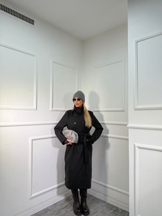 Maxi cappotto collo alto Boston nero 251148