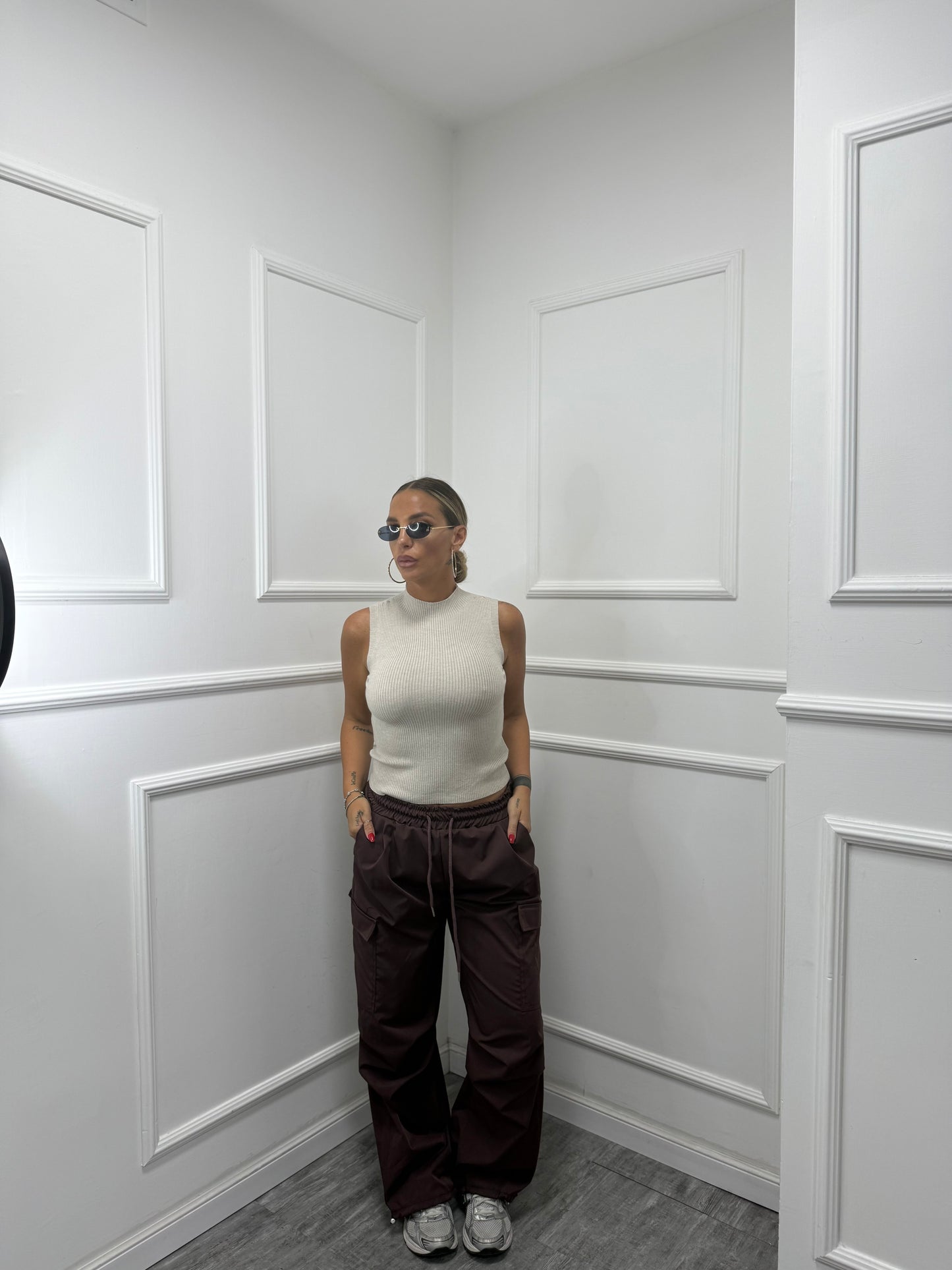 Pantaloni parachute in nylon borgogna 31050