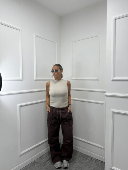 Pantaloni parachute in nylon borgogna 31050