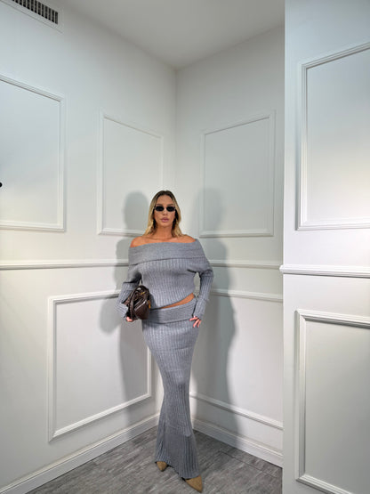 Coordinato a costine scollo a barca Shanty grigio g173