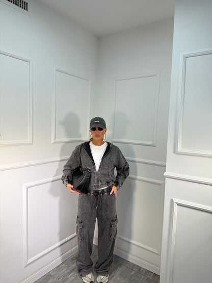 Coordinato in tuta effetto slavato Alley grigio bs9005