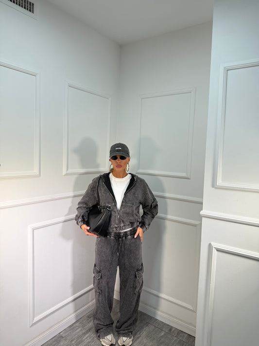 Coordinato in tuta effetto slavato Alley grigio bs9005