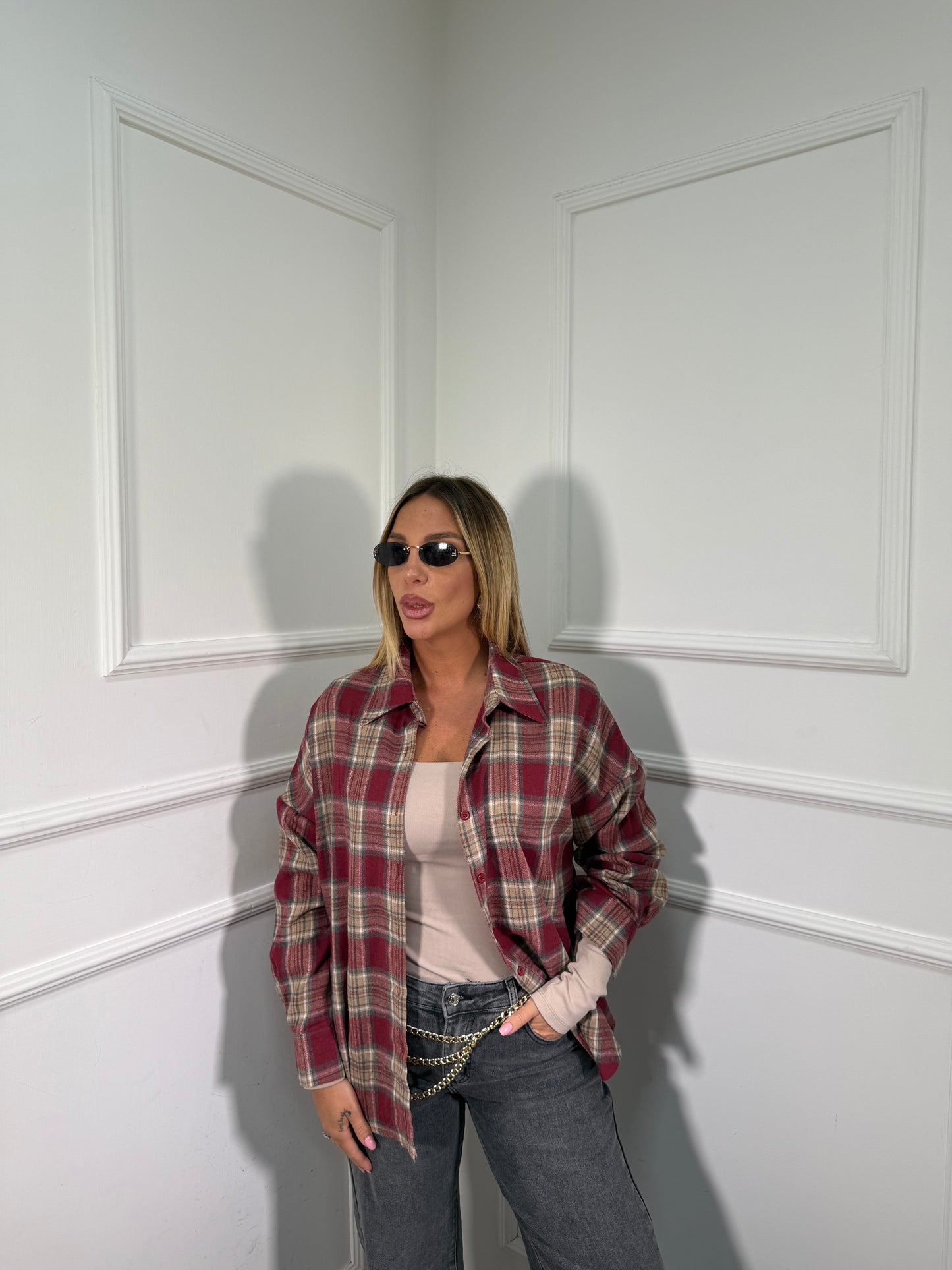 Camicia a quadri in flanella Highland bordeaux jh8919