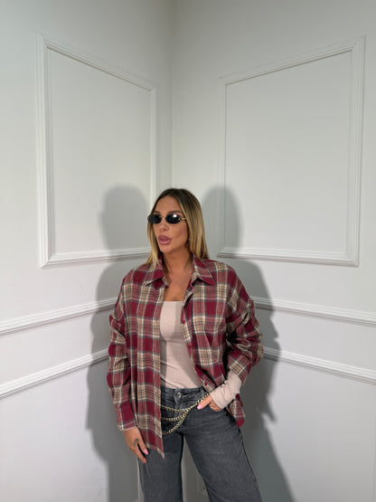 Camicia a quadri in flanella Highland bordeaux jh8919