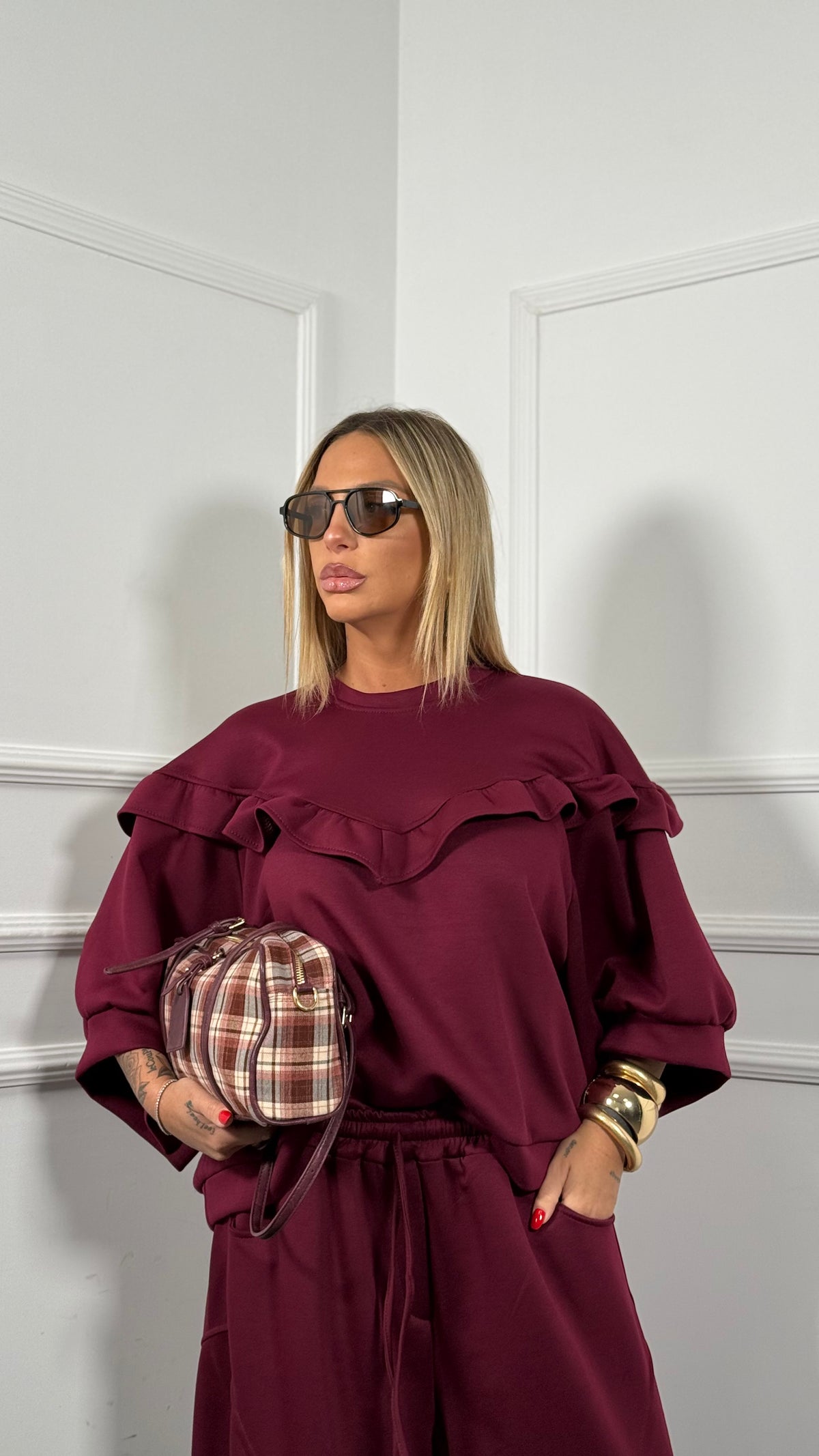 Coordinato tuta oversize Curvy Janys bordeaux 127032