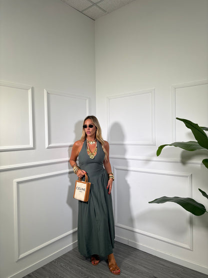 Abito midi a campana Sandy verde militare 58185
