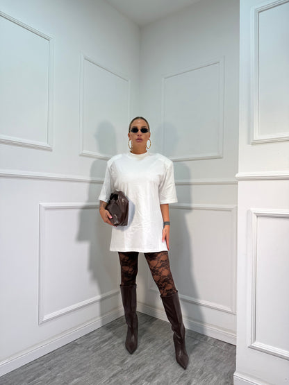 Leggins in pizzo con coulotte marrone 6603