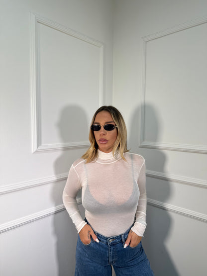 Shirt semi velata collo alto Jolly panna misto cashmere  28029