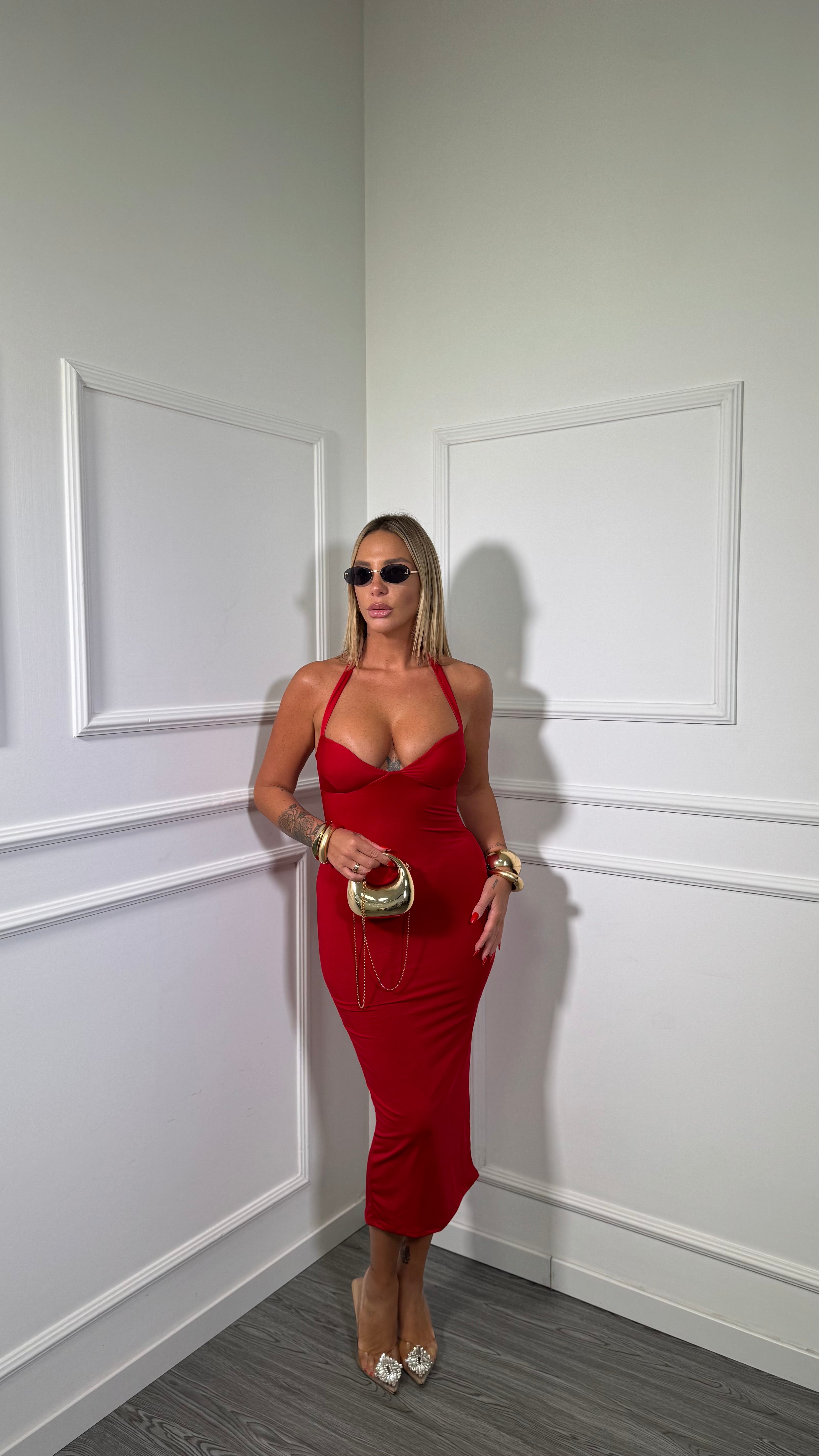 Abito midi in lycra Rochè rosso