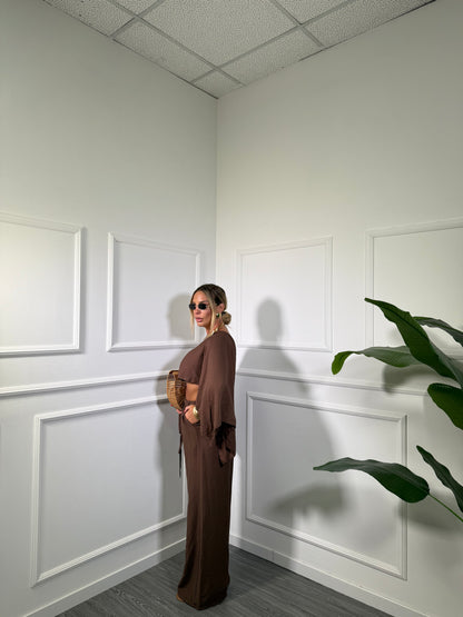 Coordinato in viscosa con top asimmetrico Clodia marrone 7060