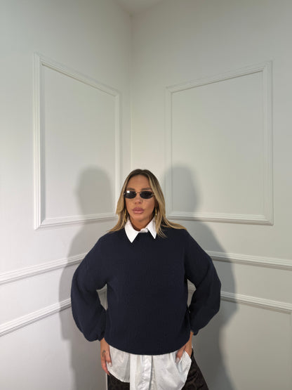 Pullover lana cotta Marshmallow blu a2412