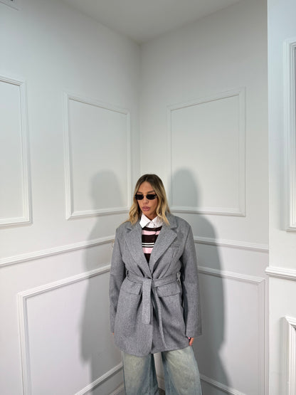 Blazer coat in panno con fusciacca grigio 88815