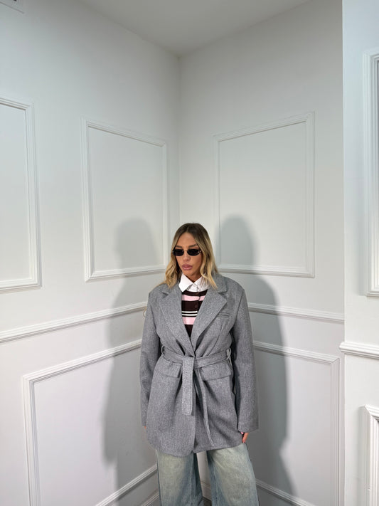 Blazer coat in panno con fusciacca grigio 88815