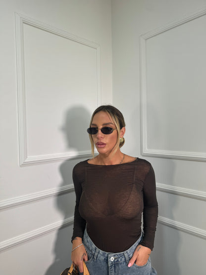 Shirt semi velata taglio vivo Skin cioccolato 28031
