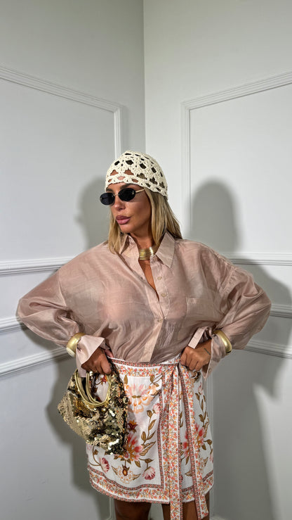 Pantagonna in cotone Selya fantasia fiori rosa