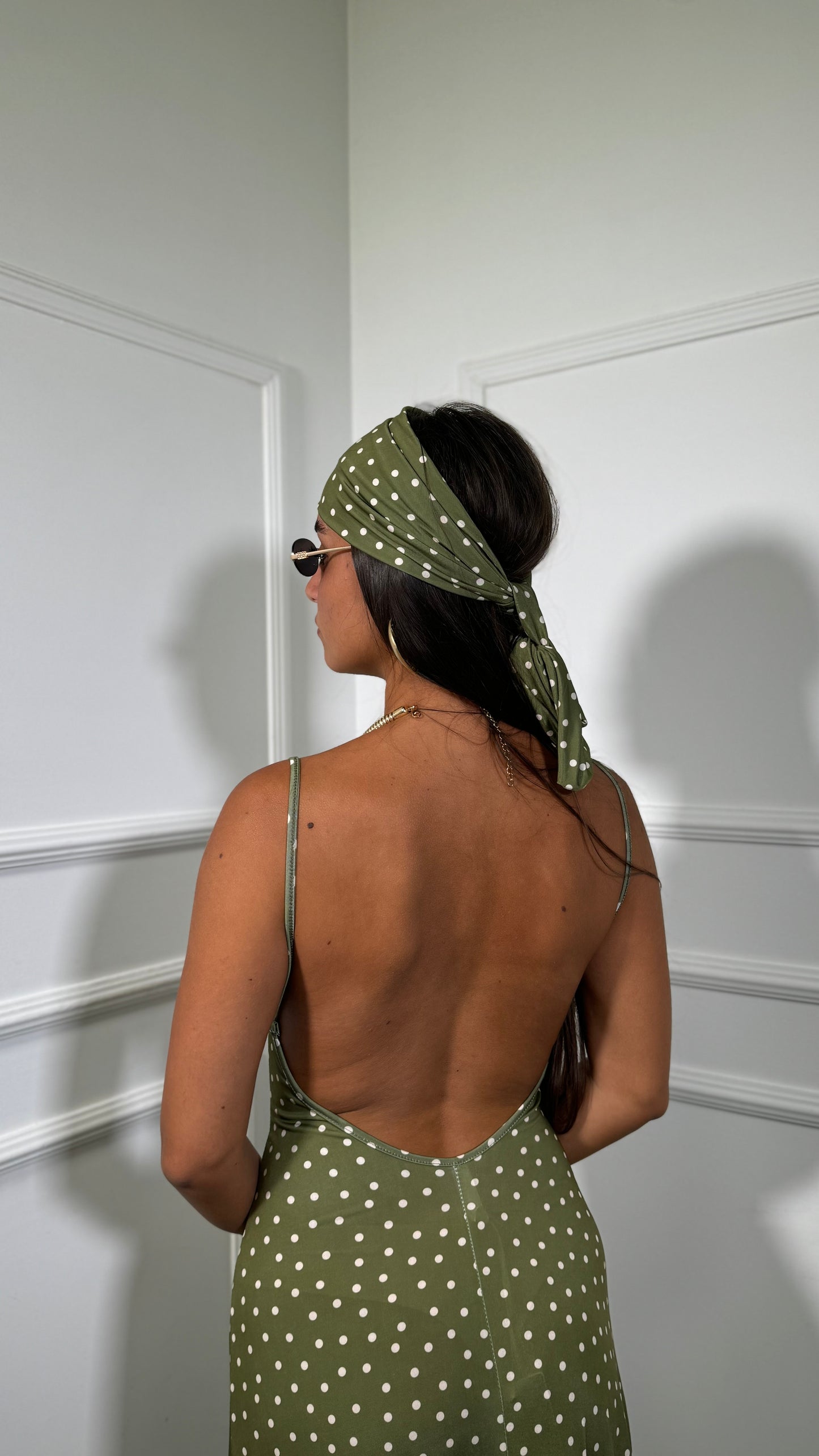 Abito midi in lycra a pois con fusciacca Kalispera verde avocado 6008