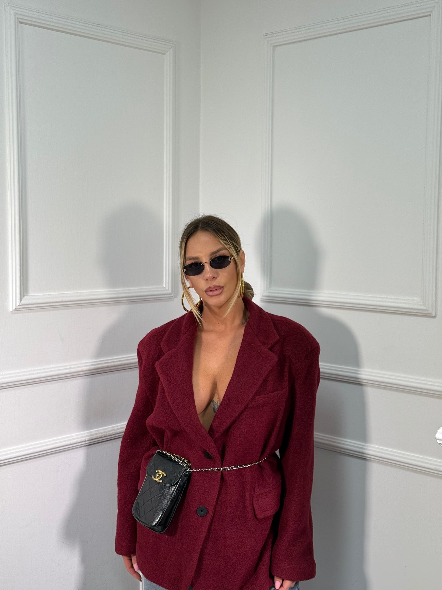 Blazer oversize con spalline in lana cotta bordeaux gc04 premium quality