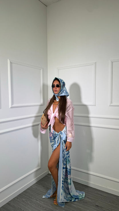 Pareo + bandana in satin Portofino azzurro