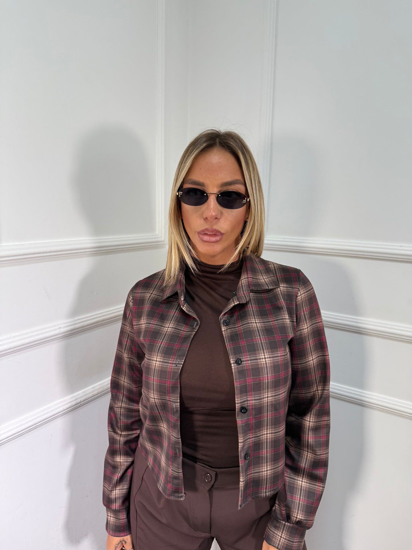 Camicia in tartan Crop marrone 0839