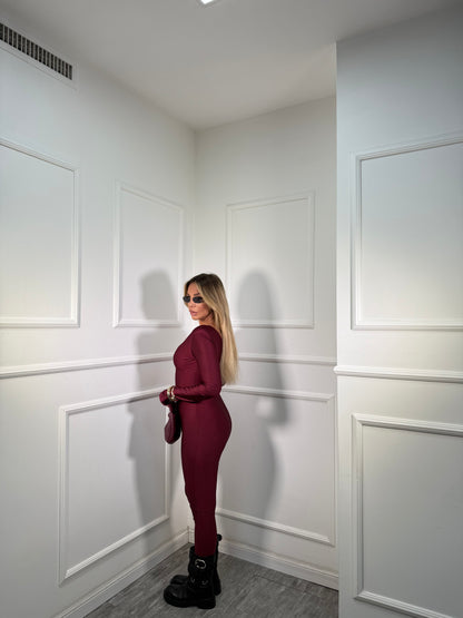 Jumpsuit in lycra con spalline Vania bordeaux 30659