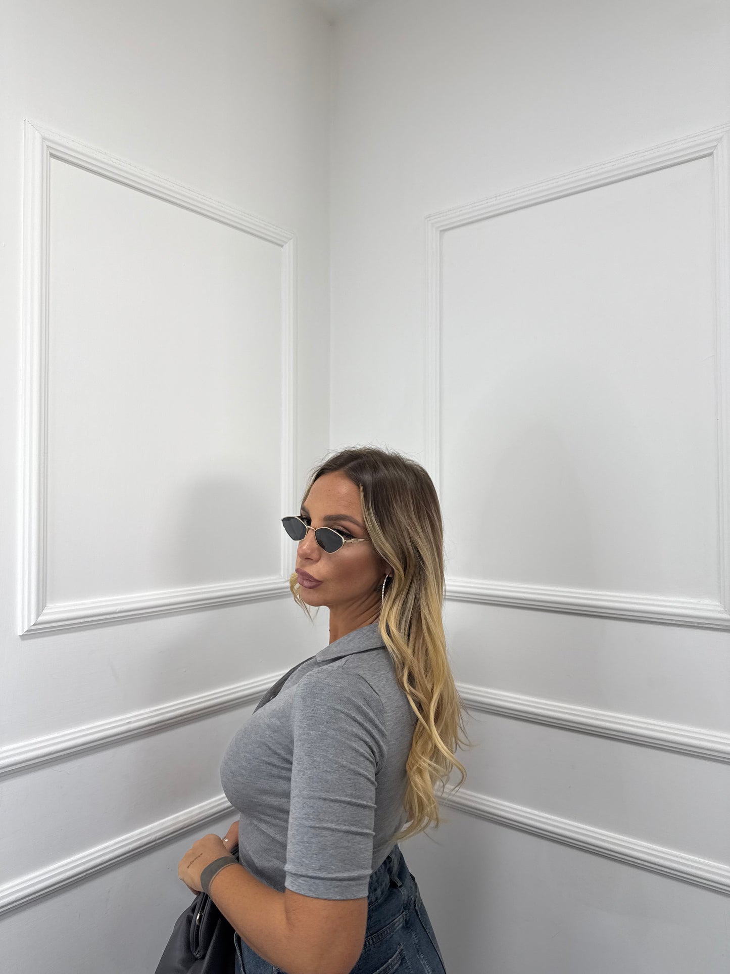 Body polo con manica 3/4 grigio rt107