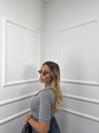 Body polo con manica 3/4 grigio rt107