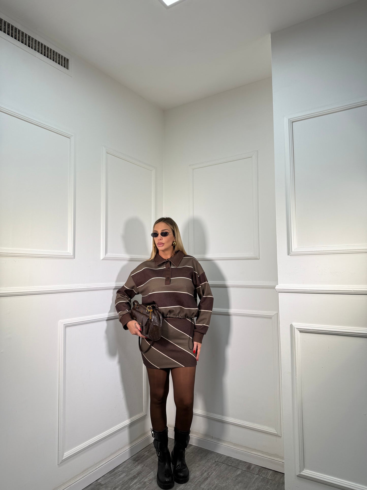 Coordinato in felpa Sheryl verde oliva/cacao m60571