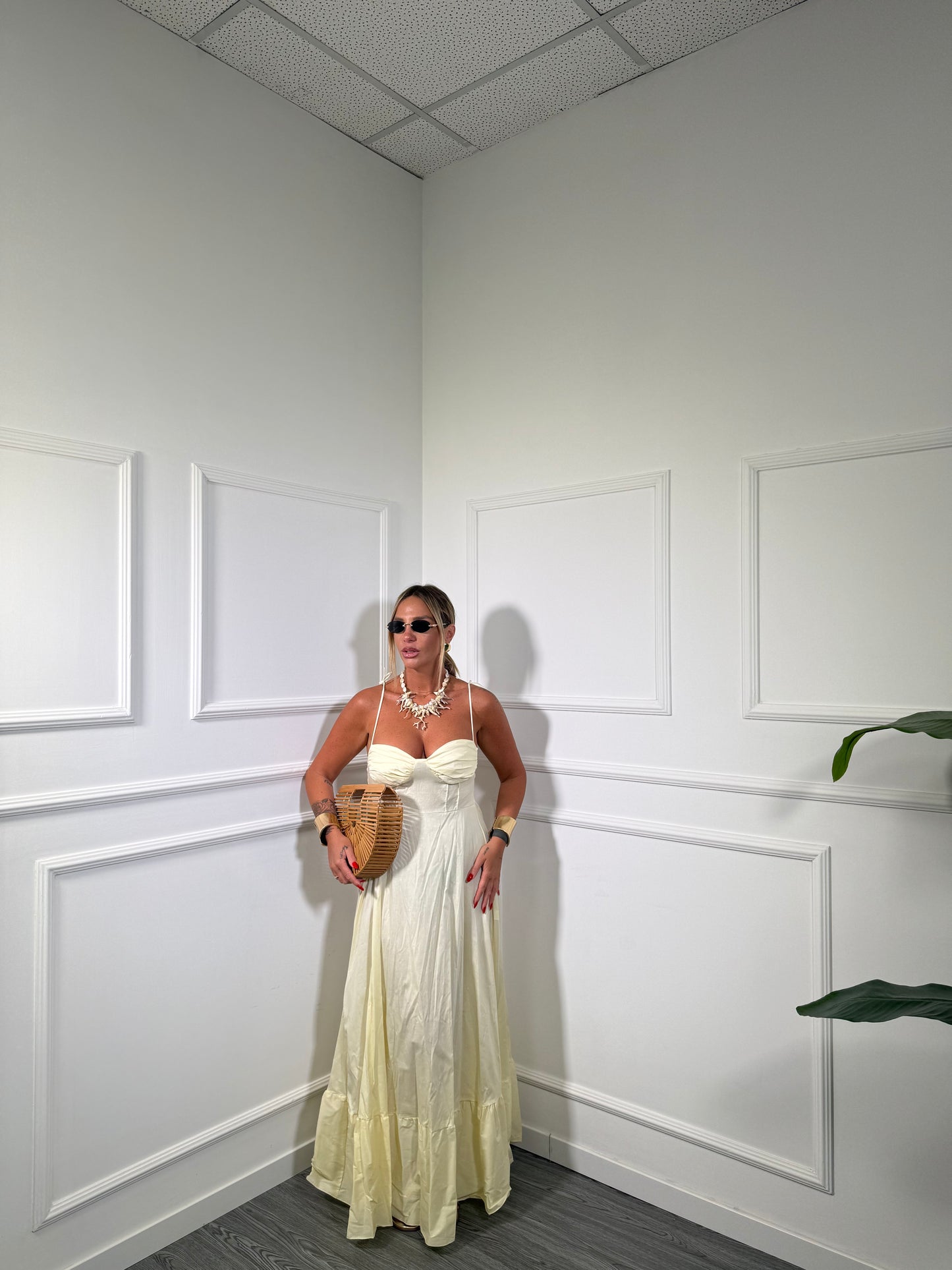 Abito midi in cotone Marlena giallo pastello 33330-28