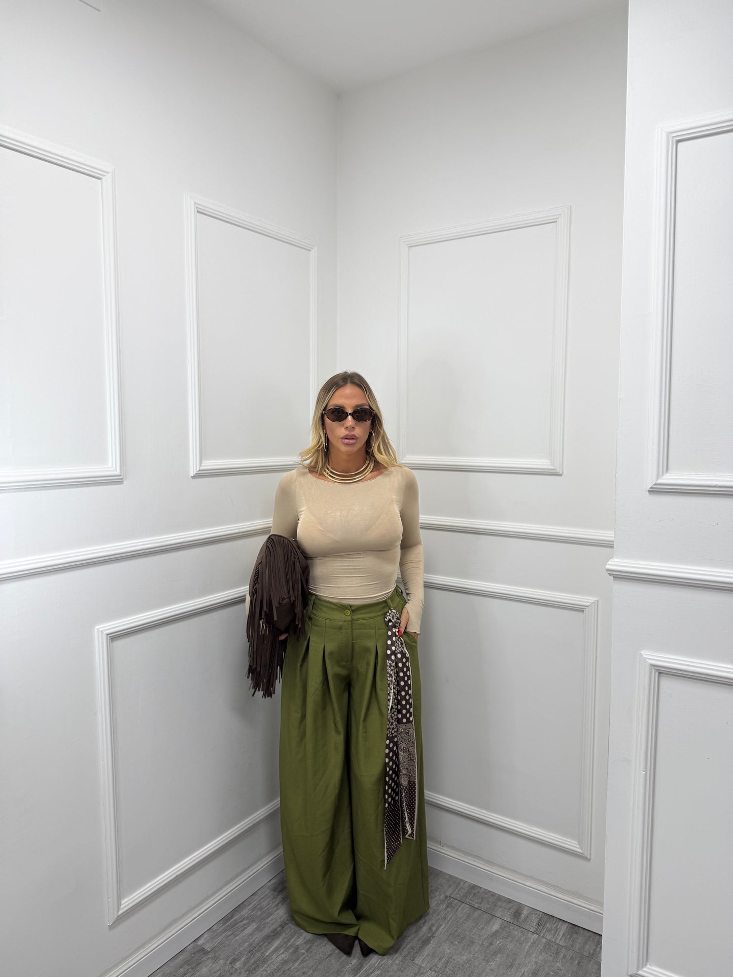 Pantaloni palazzo con foulard Must Have verde kiwi 18188