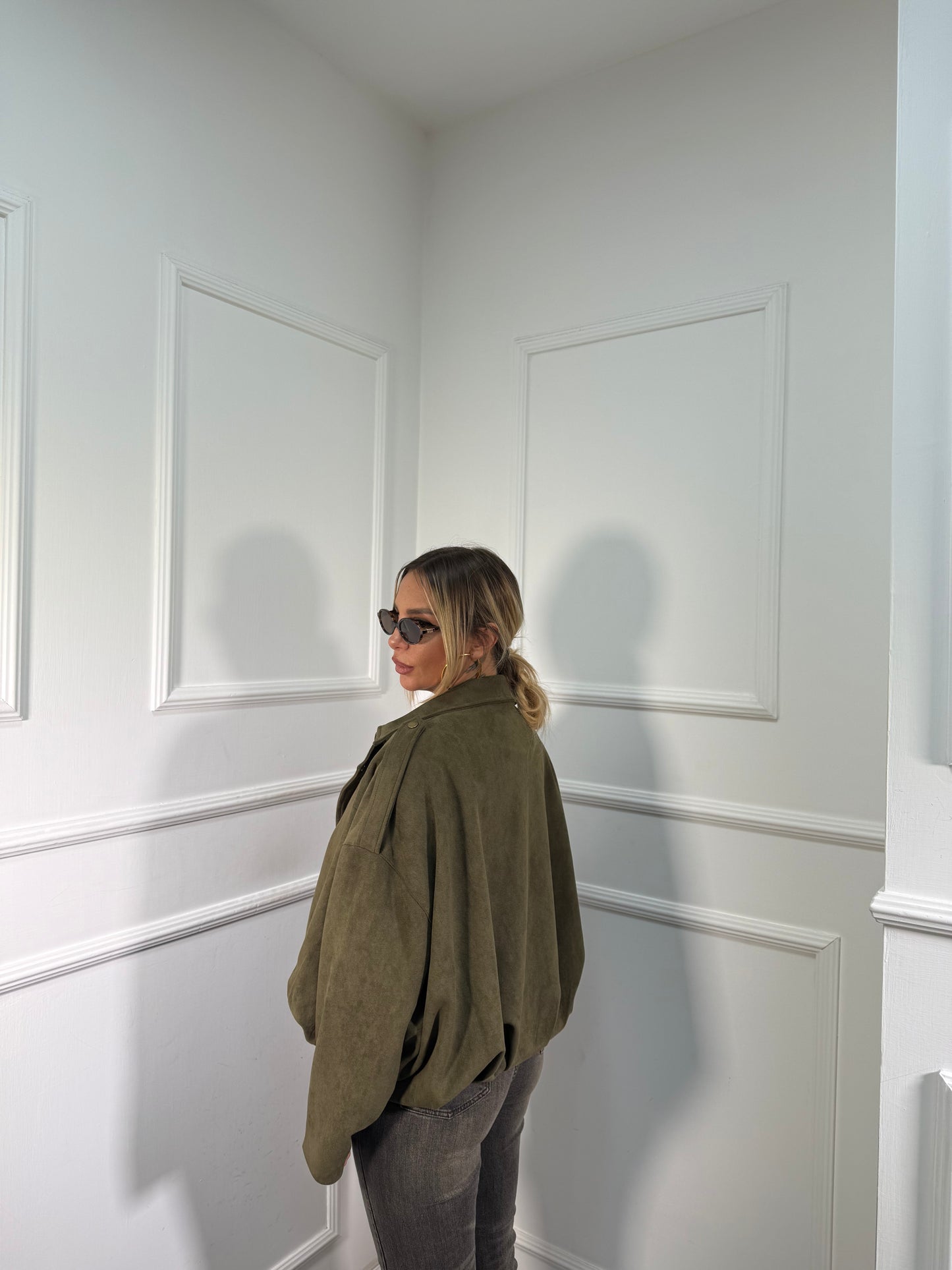 Bomber eco camoscio oversize Influencer verde oliva