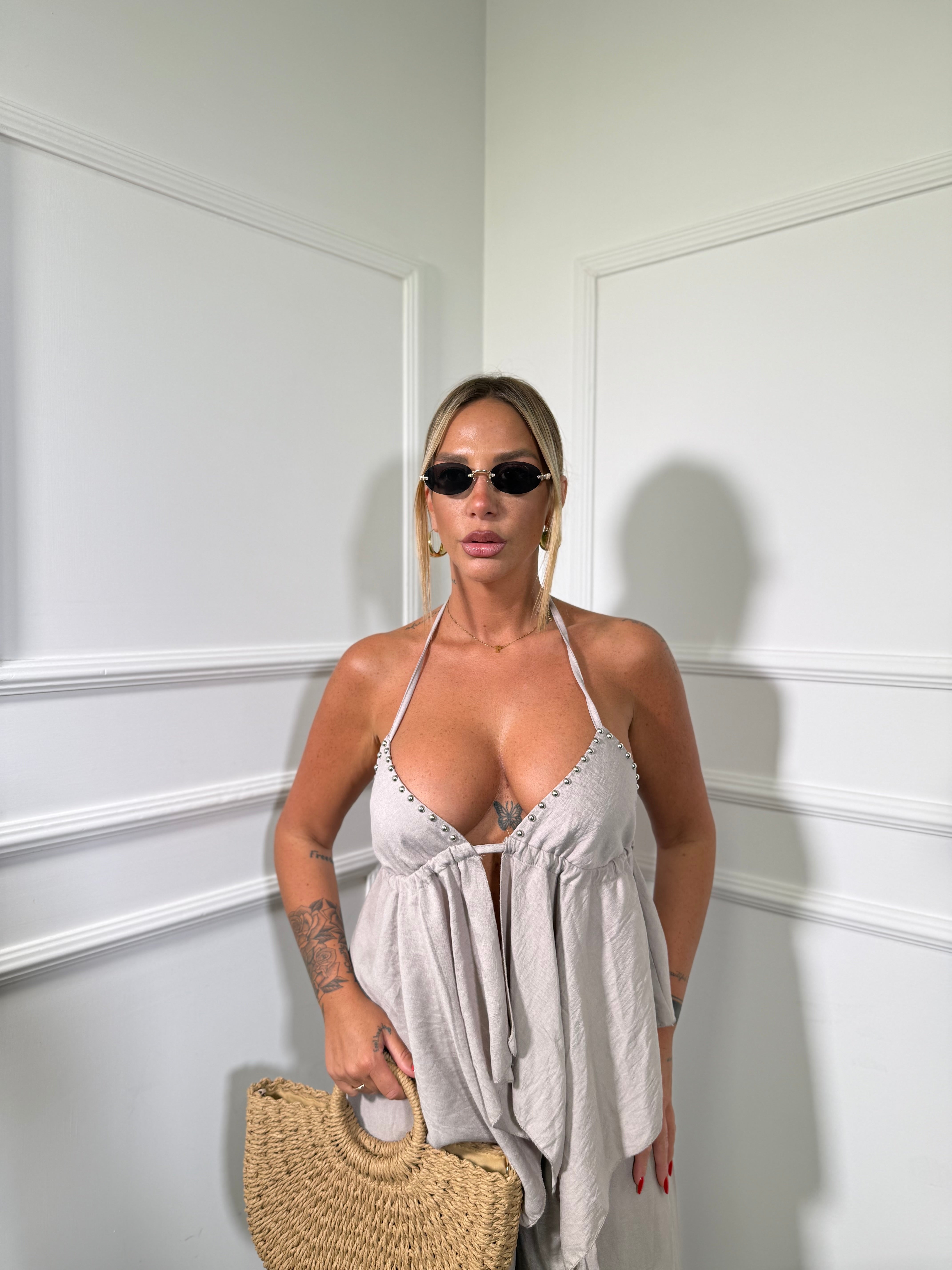 Coordinato viscosa con borchie California beige es202