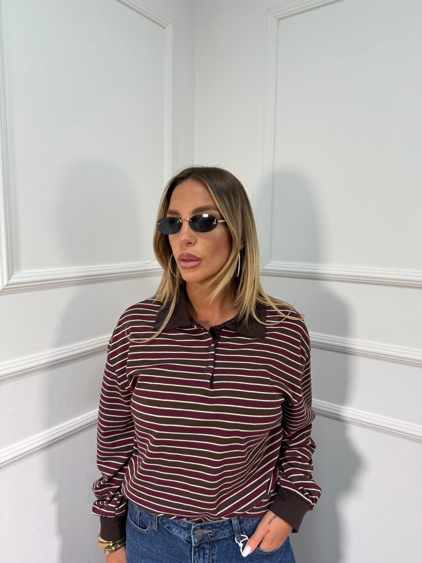 Polo a righe Holly bordeaux/cacao 2714