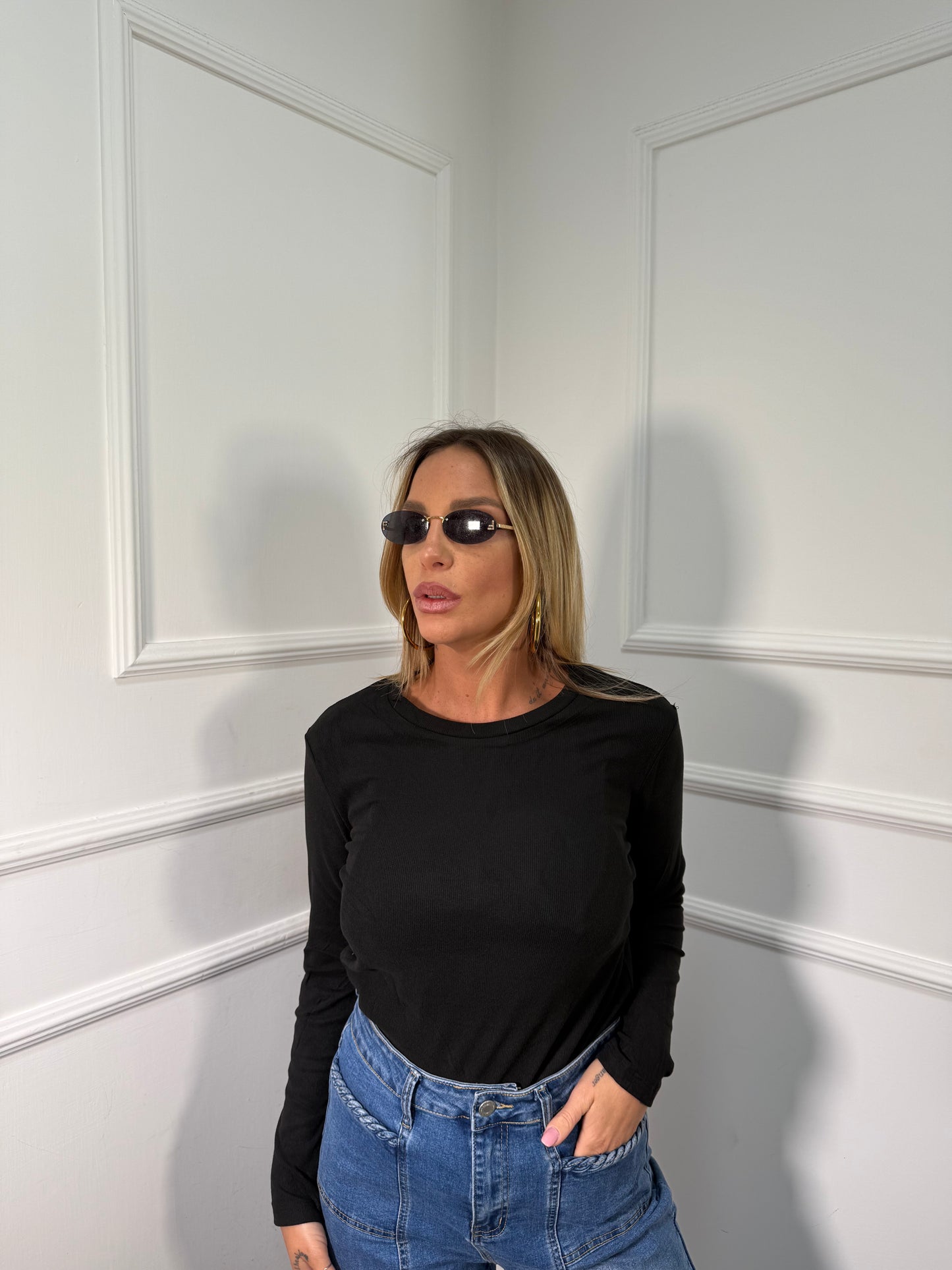 Shirt termica a costine nera ly147