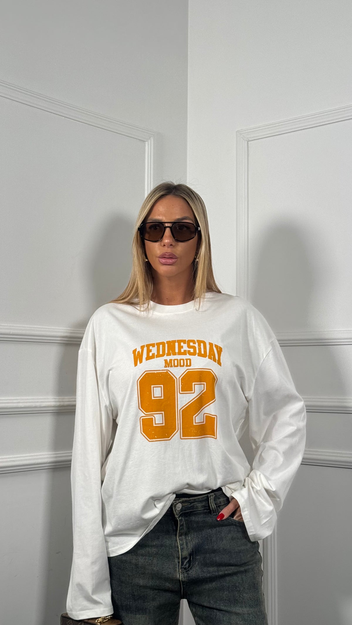 Shirt in cotone manica svasata Wednesday by lumina gialla/bianca