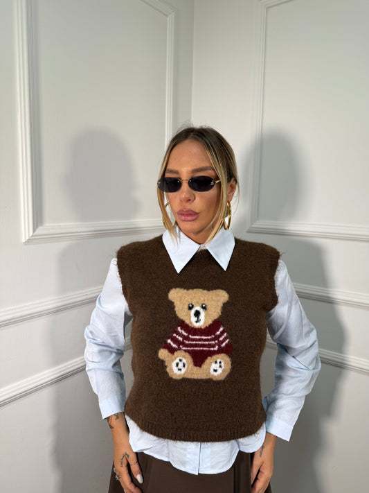 Gilet in lana cotta Teddy cioccolato 25780