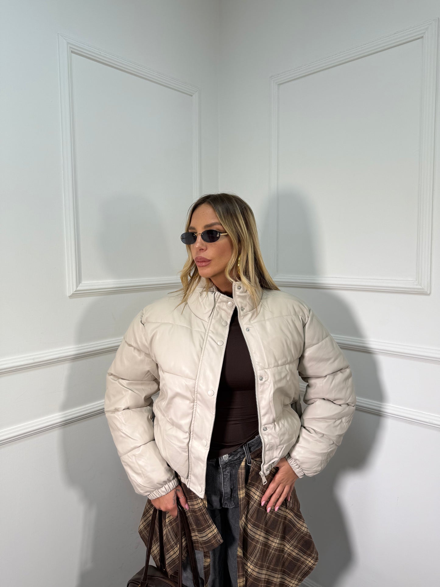 Bomber crop ecopelle Meghan panna 21216