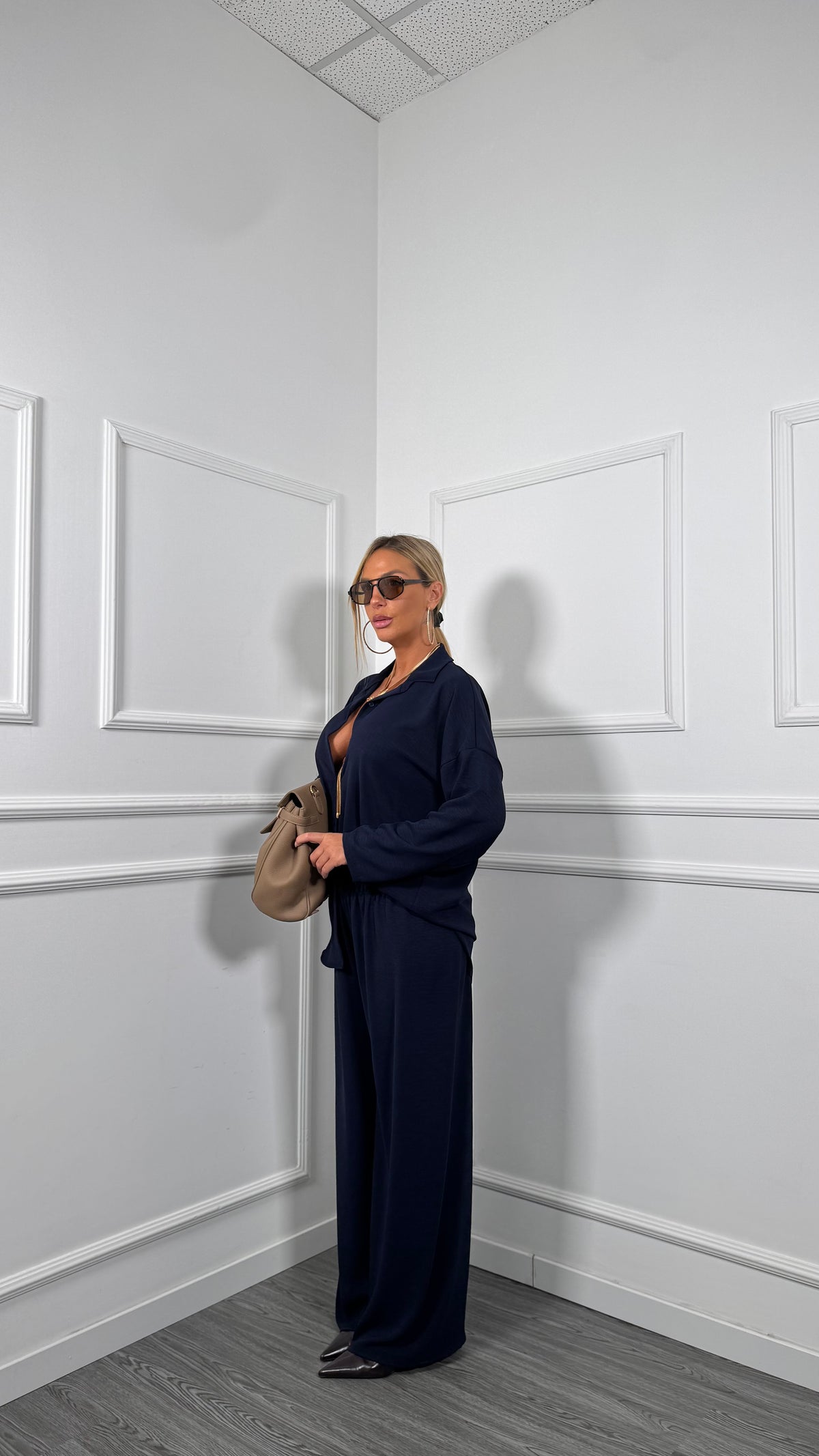 Coordinato con pantaloni palazzo blu 5687