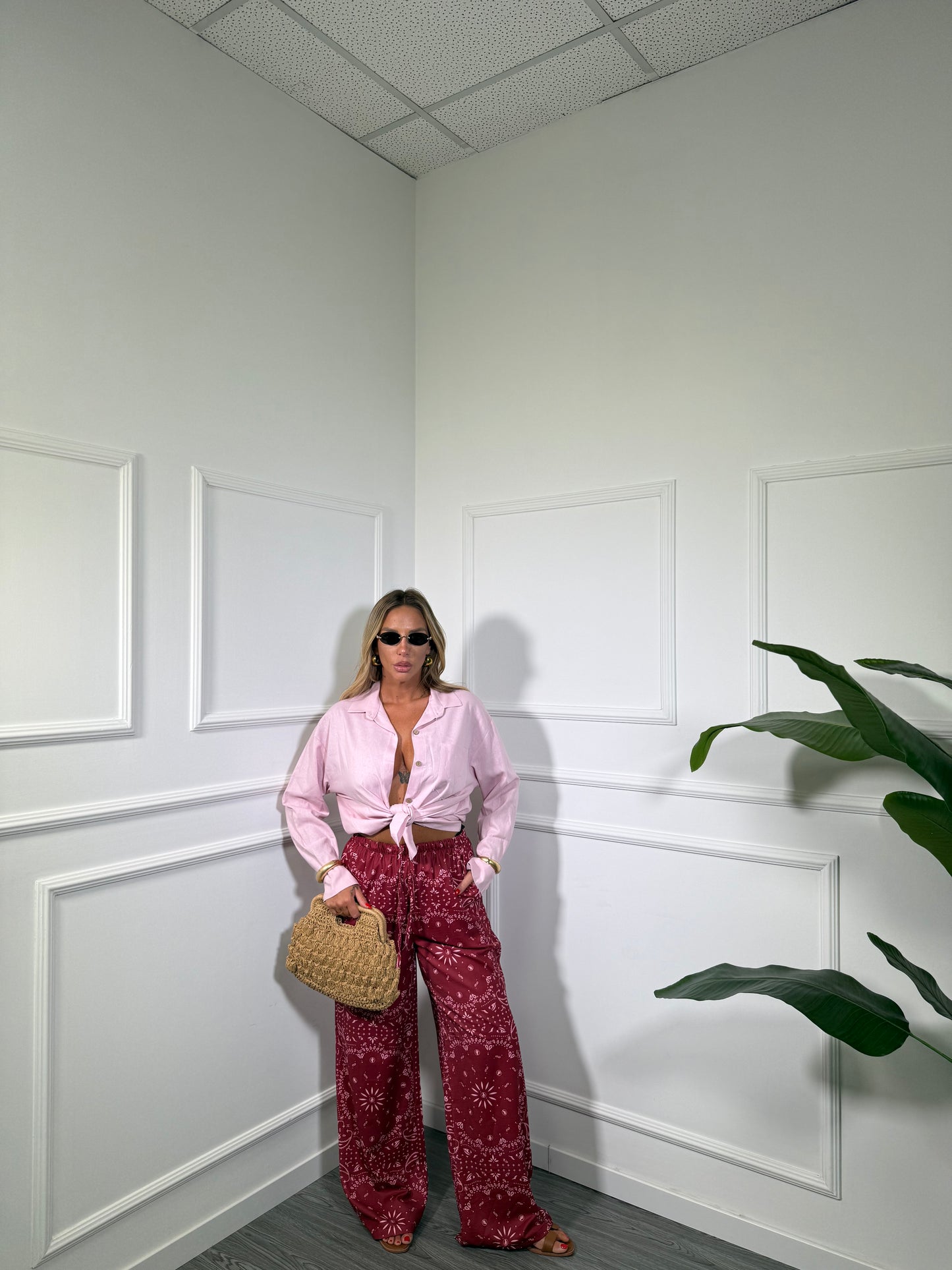 Pantaloni palazzo bandana Scorpyos bordeaux